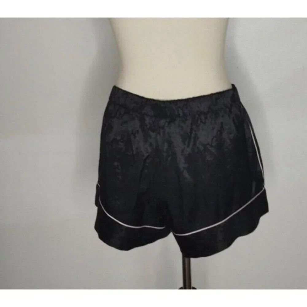 Victoria's Secret Pajama Set Black Satin sz S Top+ Short Wrap Kimono Robe Logo - Picture 9 of 11